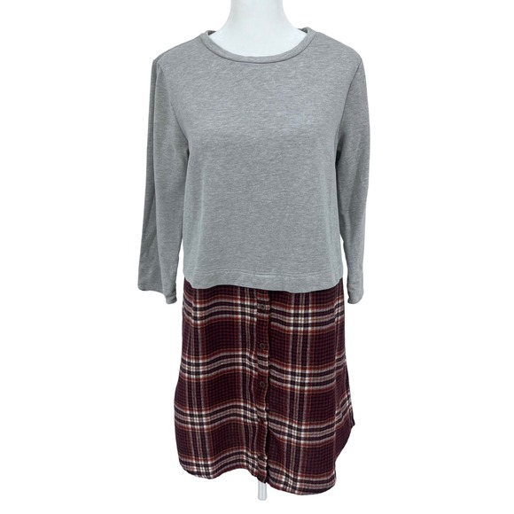 Doe & Rae Dresses & Skirts - Doe & Rae Womens Gray Layered Plaid Dress Medium Burgundy School Girl Preppy